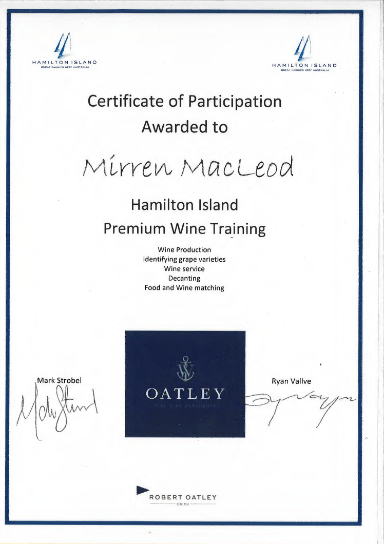  Mirren MacLeod Wine Training Certificate